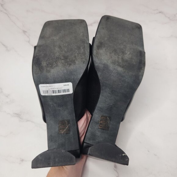 Oak & Fort Peep Toe Mule Black Leather Sandal Y2K Square Block Heel Size 9 - Picture 8 of 10